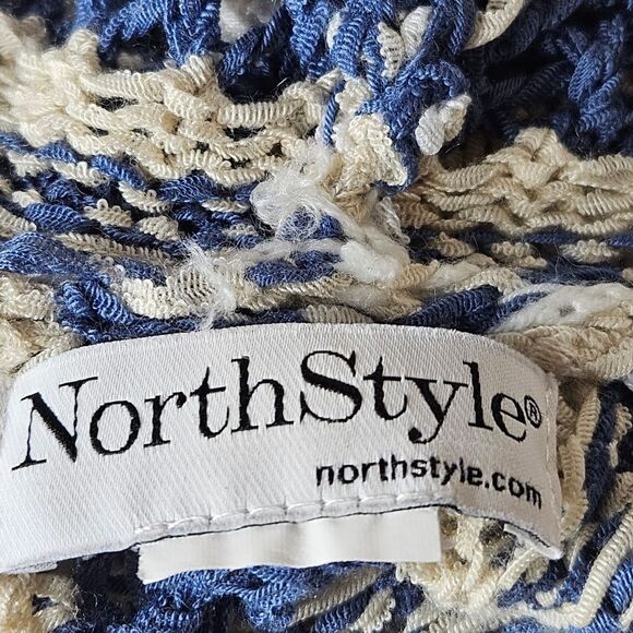 NorthStyle Blue Striped Mixed Yarn Open Drape Front Lightweight Long Cardigan - Picture 5 of 9